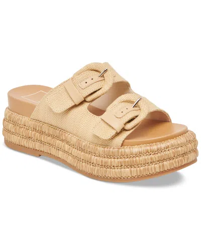 DOLCE VITA WOMEN'S WITNY DOUBLE-BUCKLE RAFFIA PLATFORM FOOTBED SANDALS