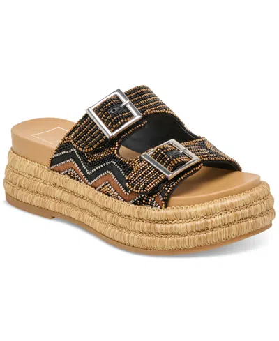 Dolce Vita Women's Wixie Beaded Double Buckle Footbed Sandals In Black Multi Beads
