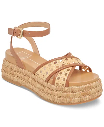Dolce Vita Women's Wriley Crossband Raffia Woven Demi Wedge Sandals In Saddle Woven Raffia