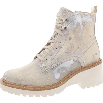 Dolce Vita Womens Calf Hair Lugg Sole Combat & Lace-up Boots In White