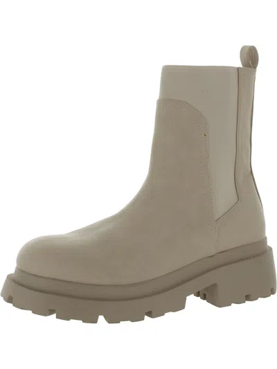 Dolce Vita Womens Faux Leather Ankle Chelsea Boots In Beige