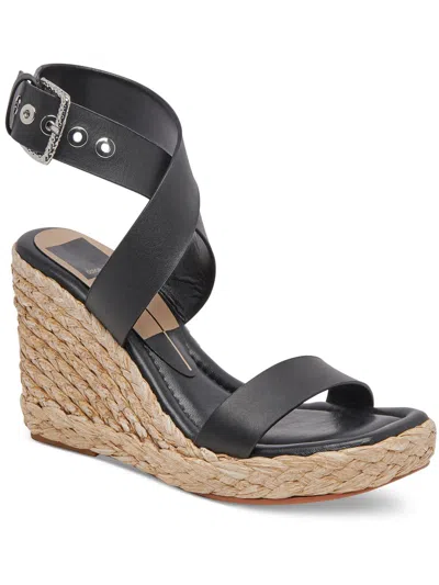 Dolce Vita Womens Leather Wedge Sandals In Black
