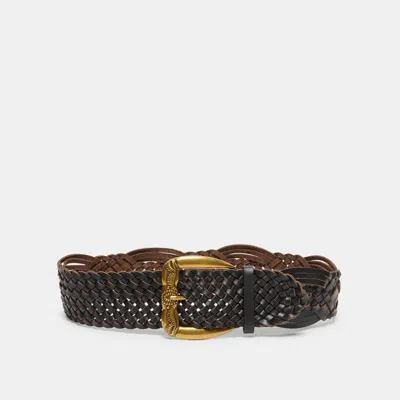 Dolce Vita Woven Western Buckle Belt In Espresso Gold Size Xl/2xl By  In Black