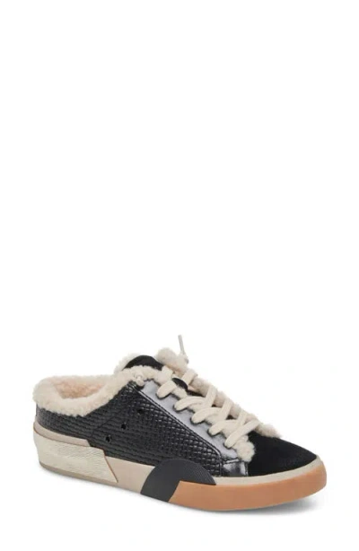 Dolce Vita Zantel Faux Shearling Lined Slip-on Sneaker In Black Woven