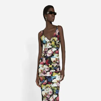 Dolce_and_gabanna Charmeuse Slip Dress Nocturnal Flower Print In Multi