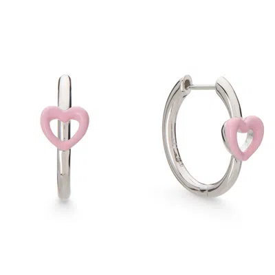 Dolcetto Designs Women's Pink / Purple / Silver Cometa Enamel Heart Hoop Earrings - Recycled Silver In Multi