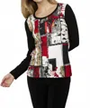 Dolcezza Abstract Round Neck Pullover In Black Multi In Multi