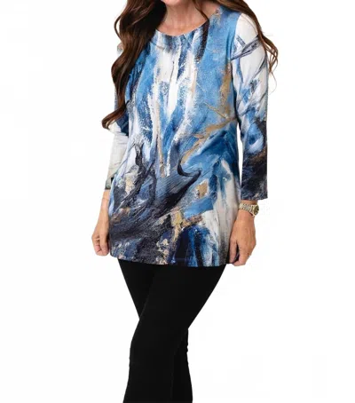 Dolcezza Abstract Round Neck Pullover Top In Blue In Multi