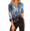 Dolcezza Abstract V-neck Pullover Top In Blue In Blue