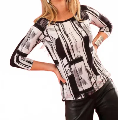 Dolcezza Boat Neck Pullover Top In Art 04 Baisti Black White In Multi