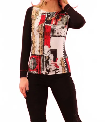 Dolcezza Bookworm Print Keyhole Top In Black Multi