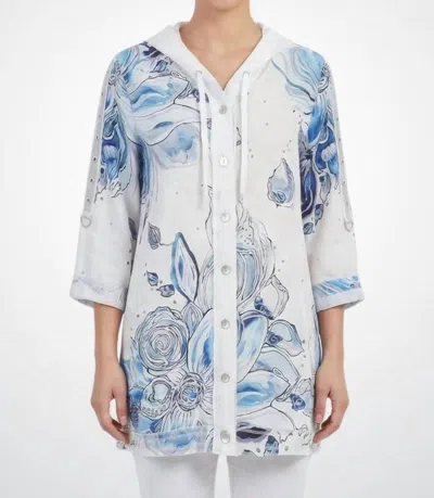 Dolcezza Button-front Multicolor Jacket In Watercolor In Blue