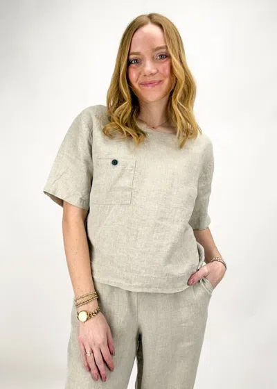 Dolcezza Carla Back Button Top In Tan In Green