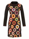 Dolcezza Circle Dress In Black With Multicolor Circles In Multi