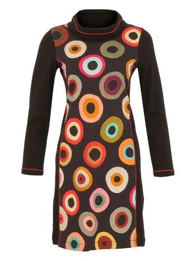 Dolcezza Circle Dress In Black With Multicolor Circles