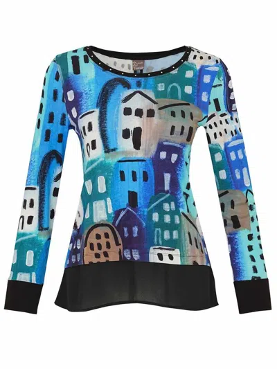 Dolcezza City Stories Blouse In Blue Print In Multi