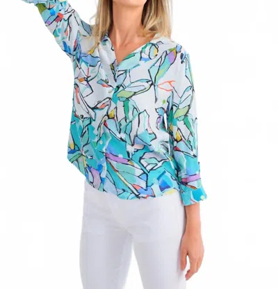Dolcezza Half Moon Morning Simple Art Woven Blouse In Multi Brights In Blue