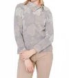 Dolcezza Leaf Print Long Sleeve Knit Pullover Sweater In Grey Multi In Gray