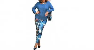 Dolcezza Leaves Knit Trousers In Blue