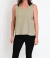Dolcezza Linen Tank Top In Khaki In Green