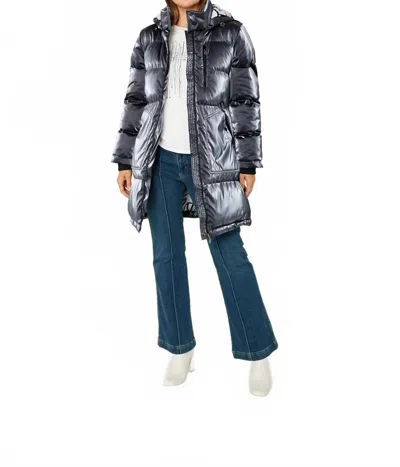 Dolcezza Long Puffer Jacket With Pockets In Steel In Blue