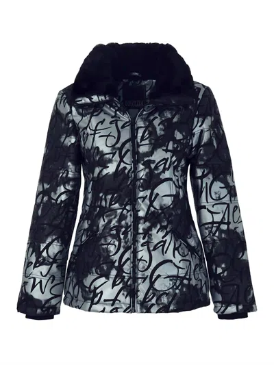 Dolcezza Poetry Collection Padded Zip Jacket In Black In Blue