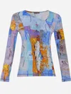 Dolcezza Simply Art Asymmetric Neckline Top In Multi Color In Multi