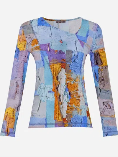 Dolcezza Simply Art Asymmetric Neckline Top In Multi Color