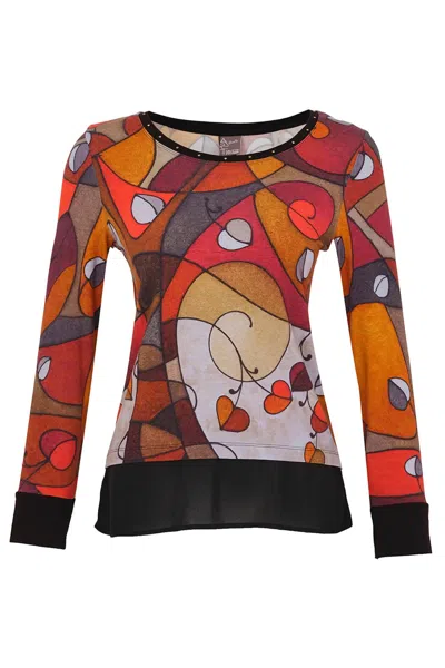 Dolcezza Simply Art Heart Leaves Tunic Top In Multi Color