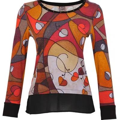 Dolcezza Simply Art Heart Leaves Tunic Top In Multi
