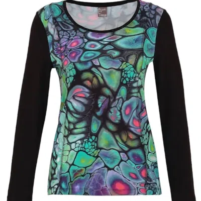 Dolcezza Simply Art Lily Pad Knit Top In Multi