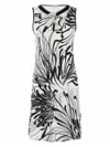 Dolcezza Sleeveless Dress Modern Fern Print Black & White In White