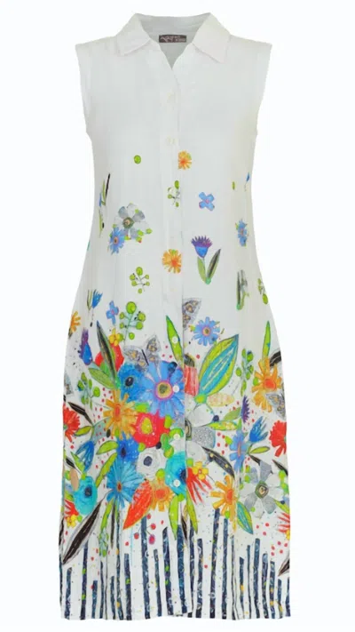 Dolcezza Sleeveless Linen Dress "new Bouquet Coming Soon" In Multi