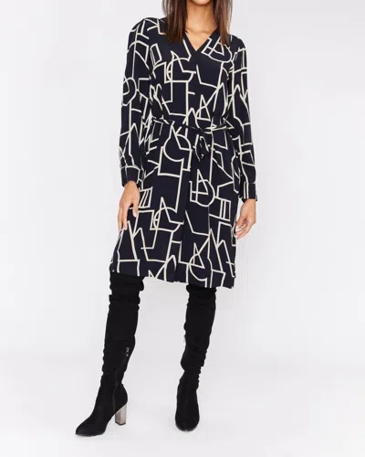 Dolcezza V-neck Long-sleeved Knit Dress In Black/beige In Transparent