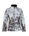 Dolcezza Women's City Life Print Puffer Jacket In White,black In Multi