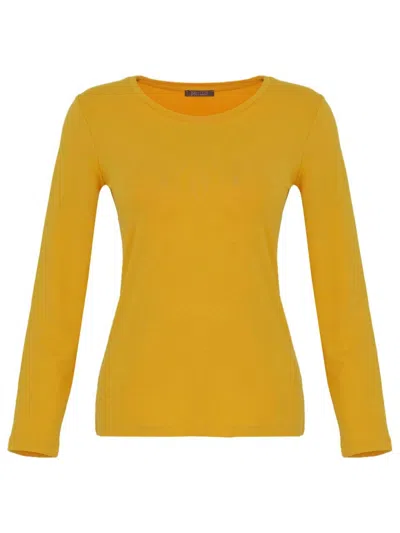 Dolcezza Women's Crew Neck Long-sleeved Top In Ochre Yellow