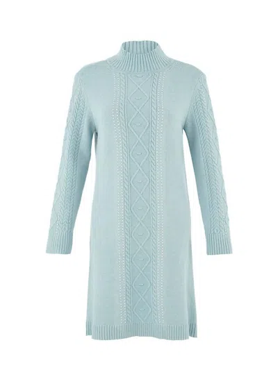 Dolcezza Women's Embellished Long Knit Dress In Seafoam Blue