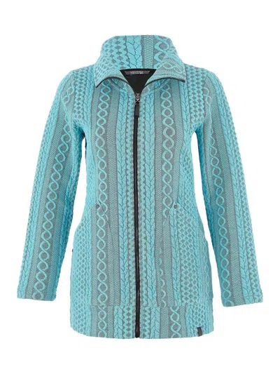 Dolcezza Women's Embossed Cable Knit Zip Jacket In Turquoise In Blue