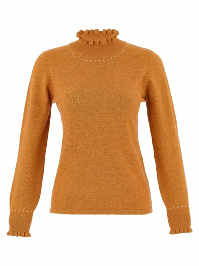 Dolcezza Women's Knit Pullover Sweater In Camel In Brown
