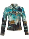 Dolcezza Women's "life's Too Short" Jean Jacket In Charcoal / Aqua / Multi In Blue