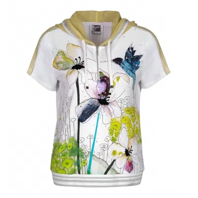 Dolcezza Women's Mesh Hooded Top In White/green/multi