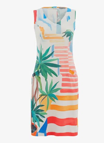Dolcezza Women's Pots On The Stairs Summer Dress In Orange, Green, Blue, Red In Multi