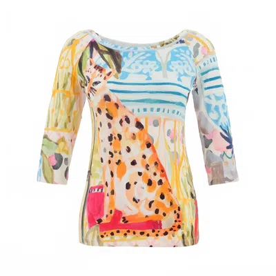 Dolcezza Women's Print Boat Neck Top In Cheetah In The City In Multi