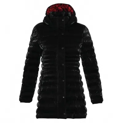 Dolcezza Women's Puffer Jacket With Detachable Hood In Black With Red Lining