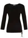 Dolcezza Women's Ruched Side Tie Top In Black In Black