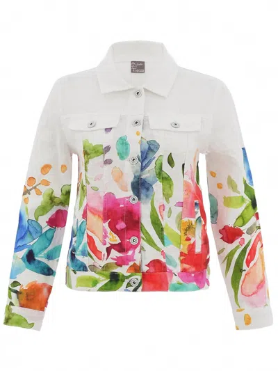 Dolcezza Women's Spring Delight Floral Linen Lightweight Jacket In Multi-color/white