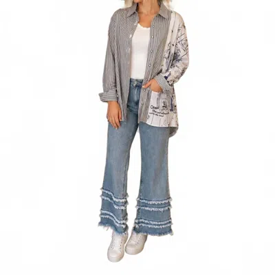Dolcezza Woven Blouse In White/grey Stripe In Gray