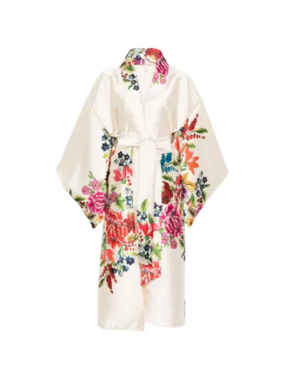 Dolci Follie Floral Silk Kimono In Black
