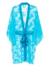 Dolci Follie Lace Satin-waist Robe In Blue