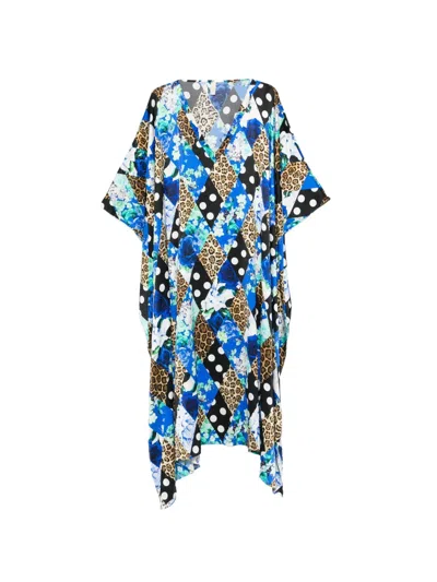 Dolci Follie Leopard-print Polka-dot Kaftan In Blue